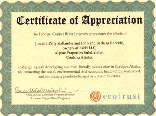 Certificate from EcoTrust for Green Development